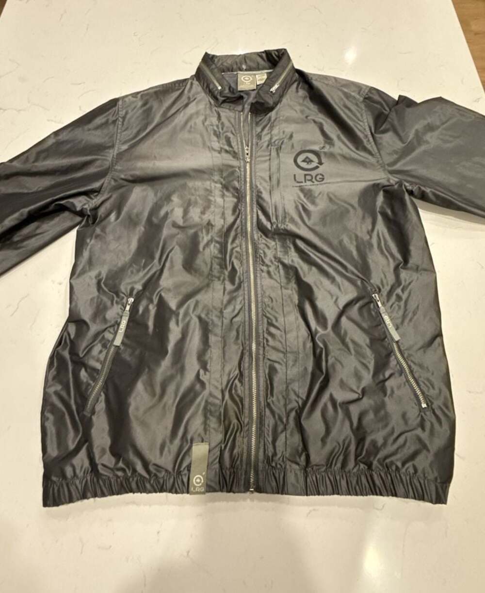 LRG Lifted Research Group Vintage Full Zip Windbreaker Jacket Gray Size L